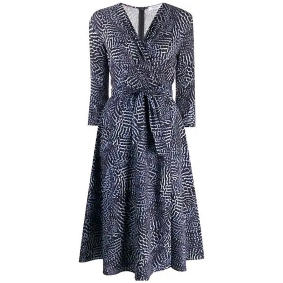 MaxMara Navy Patterned Long Sleeve Dress - Picture 2 of 8